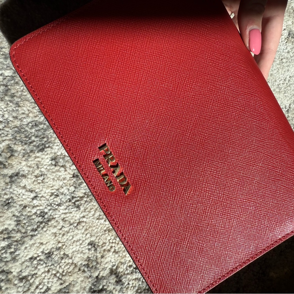Prada Red Leather Chain Shoulder Bag - Picture 4 of 11